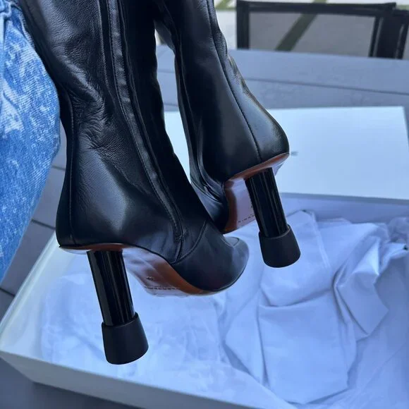 Clergerie Karl Knee HighTall Boots Soft Lambskin Leather Sz 8.5 Black Heels - Picture 8 of 13